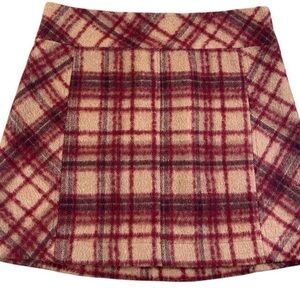 Free People Red and Cream Plaid Mini Skirt wool blend